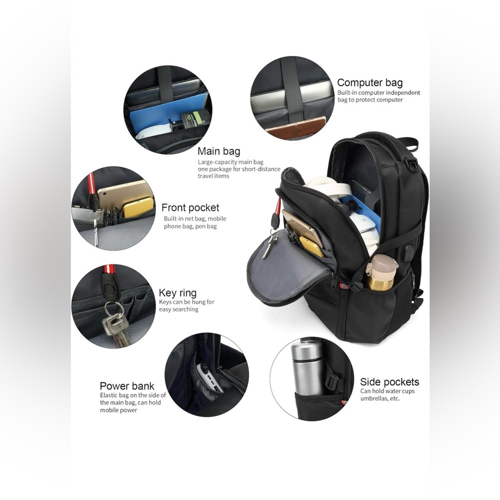 Laptop Backpack 15.6 Inch Water Resistant Backpack - Picture 4 of 9